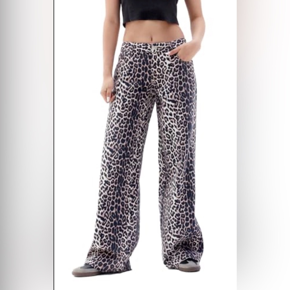PacSun Leopard Print Women Jeans - Black and Cream